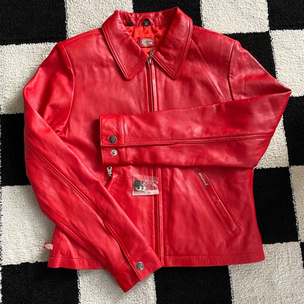 Red Dickies Leather Jacket Sz M